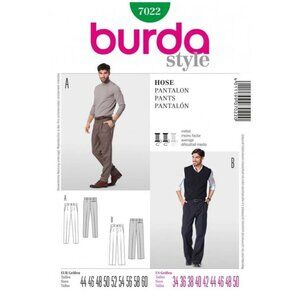 Burda Pattern 7022 Men’s Pants Trousers Mid Rise Semi Fitted Classic Sizes 34-50